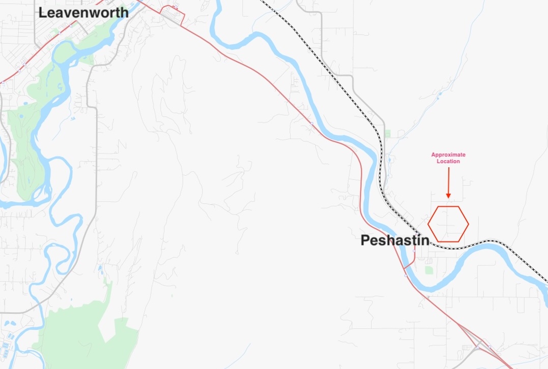 Map showing Peshastin between Leavenworth and Wenatchee